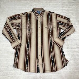 Vintage Wrangler Aztec Shirt Mens XL Brown Long Sleeve Button Up Snap Button